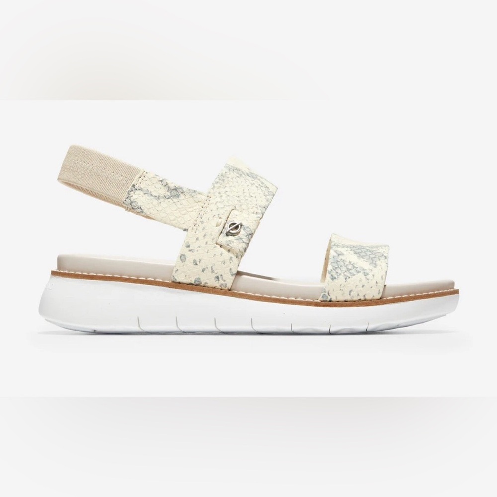 Cole Haan Zerogrand Double Band Cream and Gray Snake Print Sandals - Picture 2 of 14